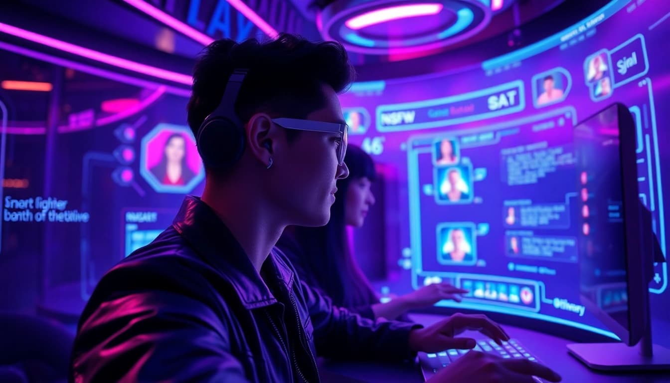 Engaging user interface featuring NSFW AI characters in a modern digital chat setting