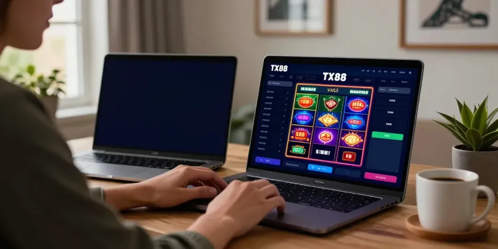 Engaging online betting scene showcasing a user on the TX88 platform, live sports odds displayed.