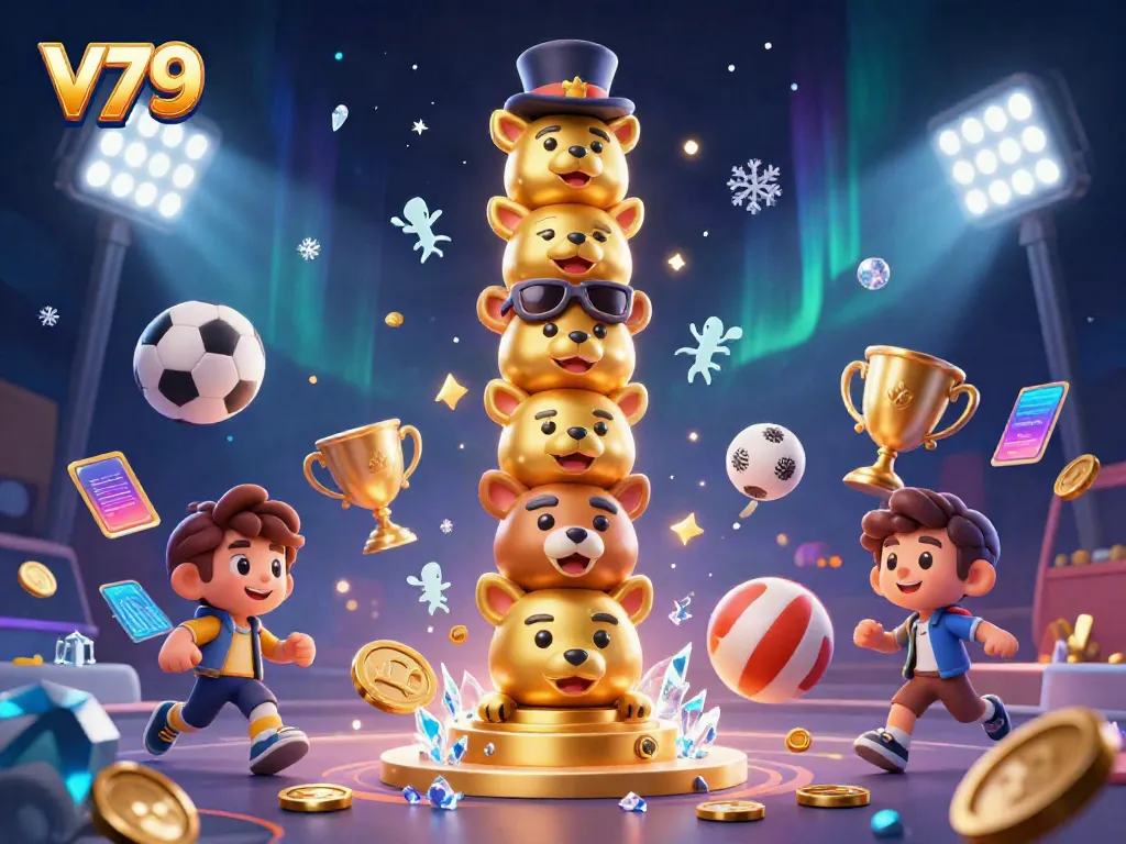 Experience thrilling gaming adventures with V79, featuring dynamic sports elements and a golden totem pole.