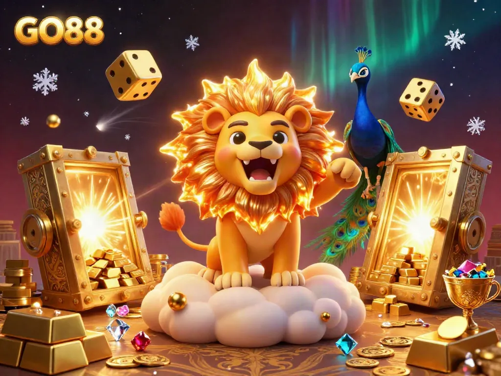 Experience the excitement of GO88 with a vibrant 3D digital illustration showcasing casino adventures and thrilling elements.