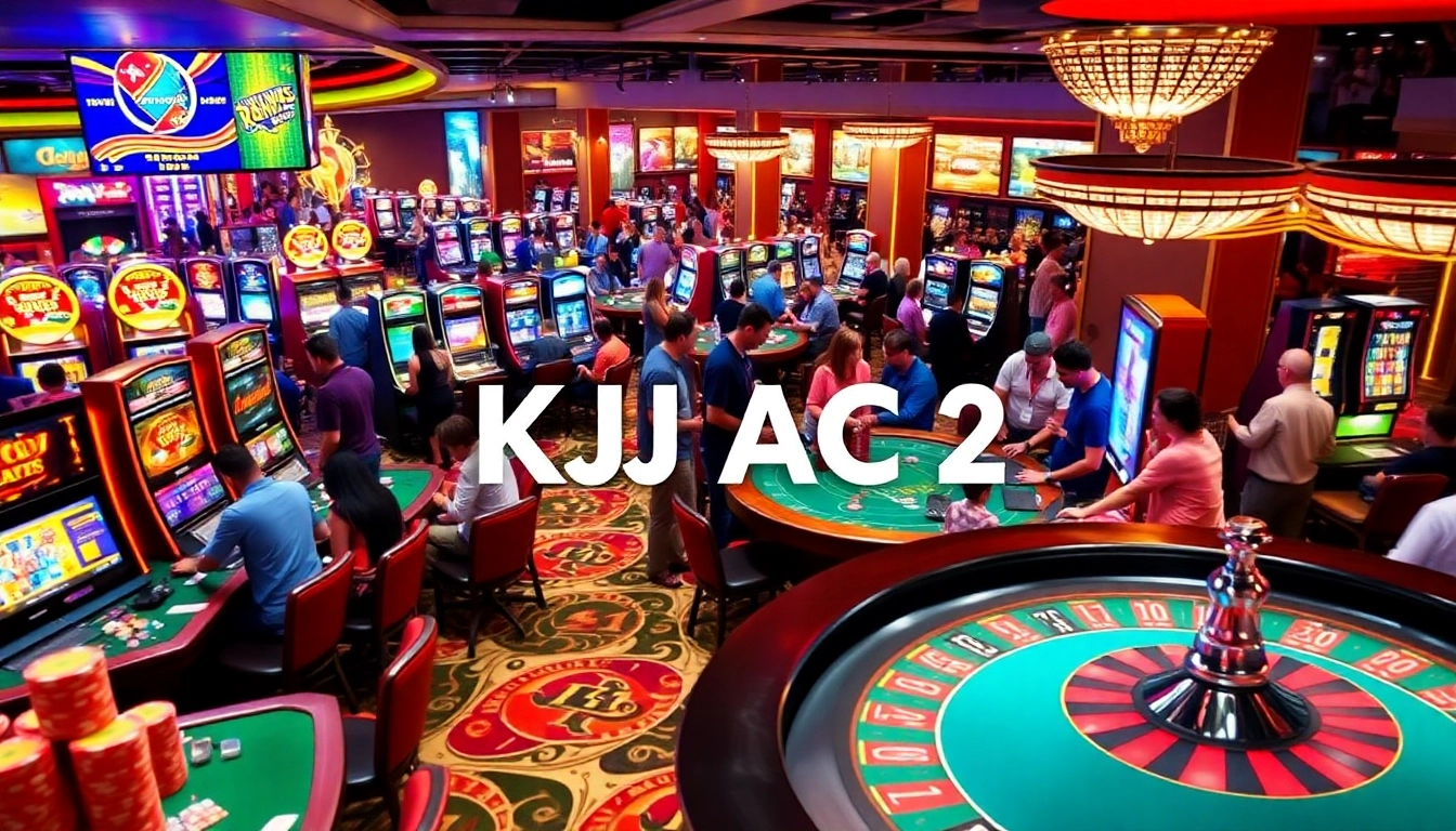 A lively casino floor with players at gaming tables, representing KJC AC 2's thrilling gambling experience.