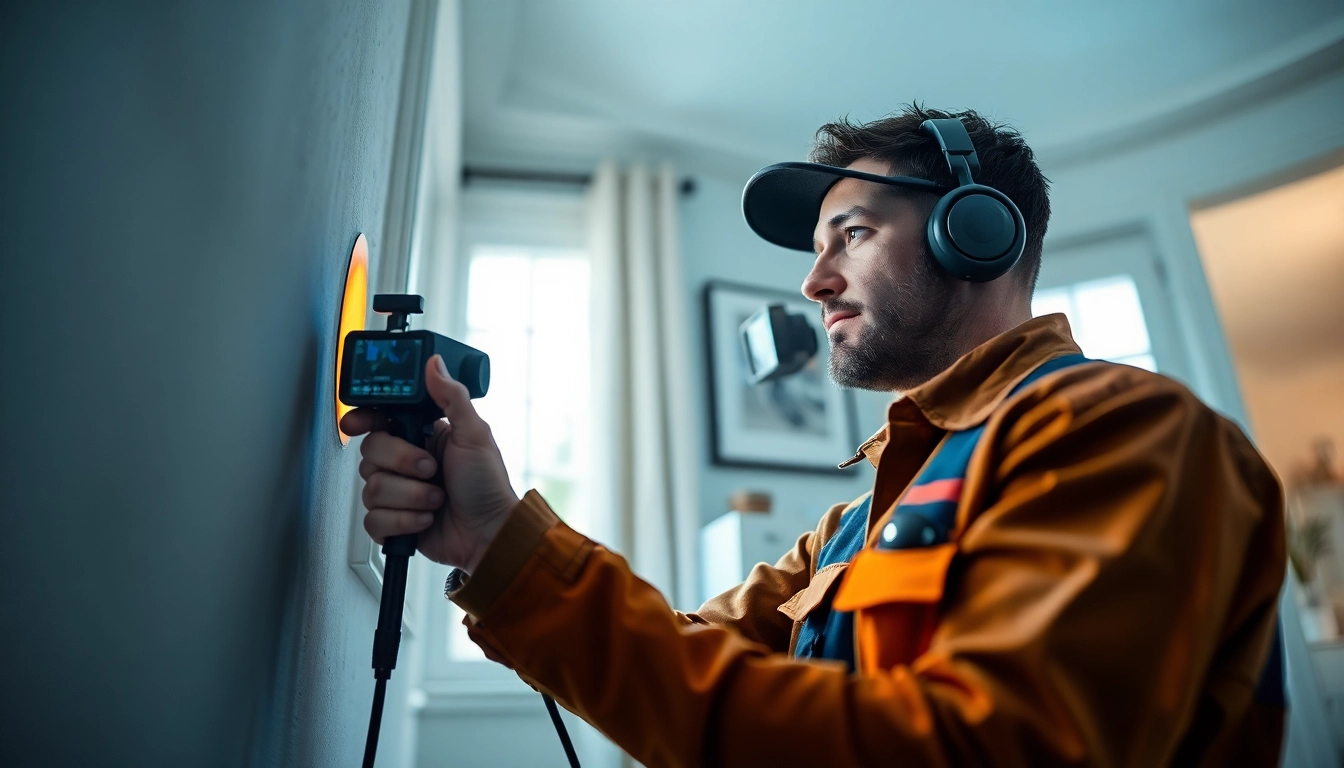 Technician performing underground leak detection using advanced equipment in a residential setting.