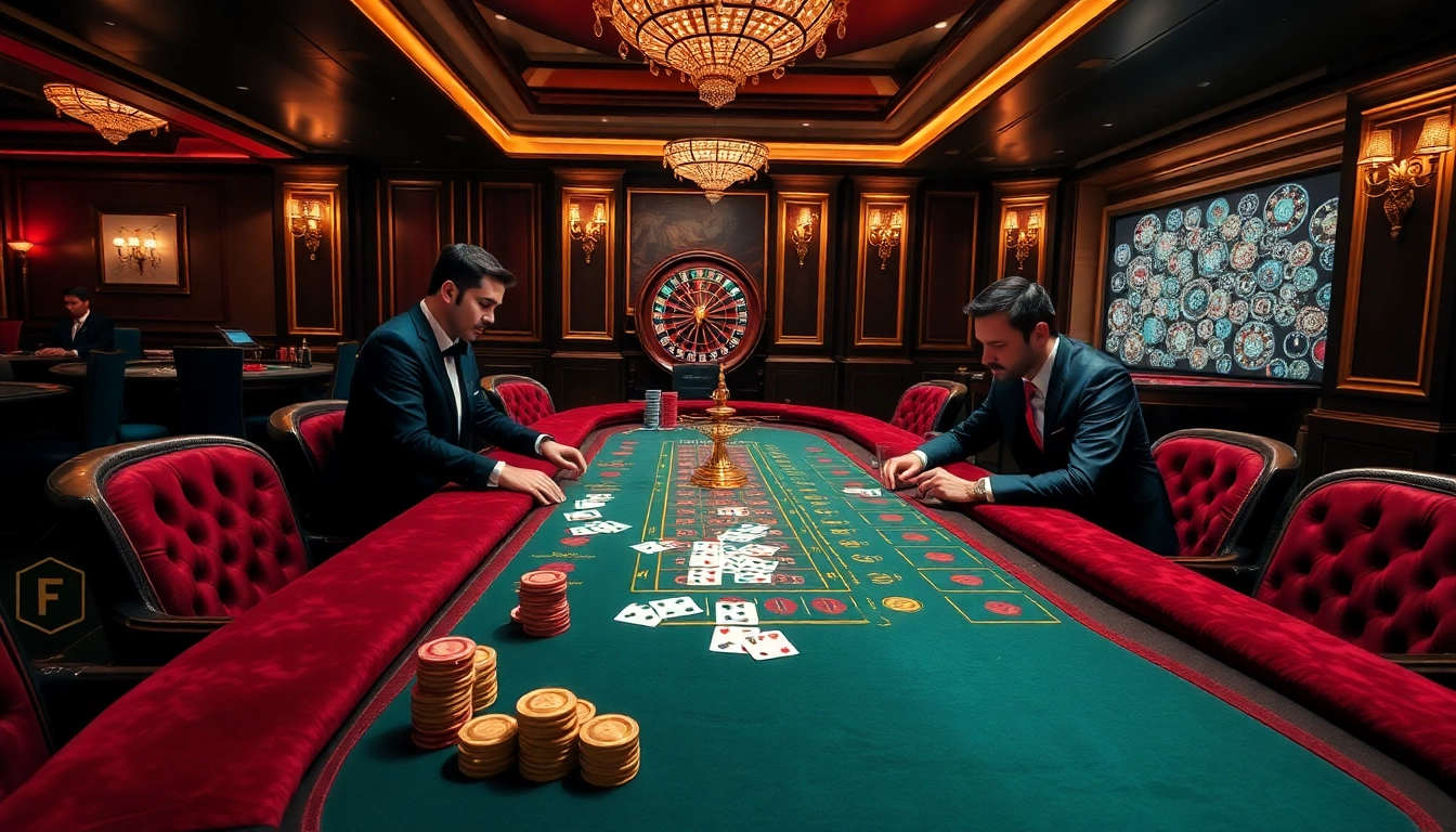 Engaging baccarat players at the luxurious casino environment of https://f168.studio/, showcasing excitement and strategy.