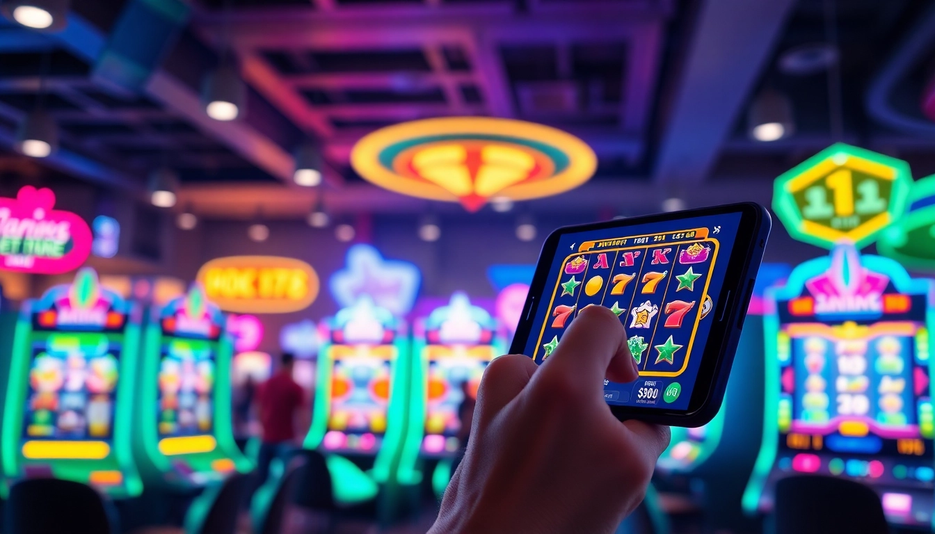 Engaging scene of a user enjoying hoki138 online slots in a vibrant casino setting.