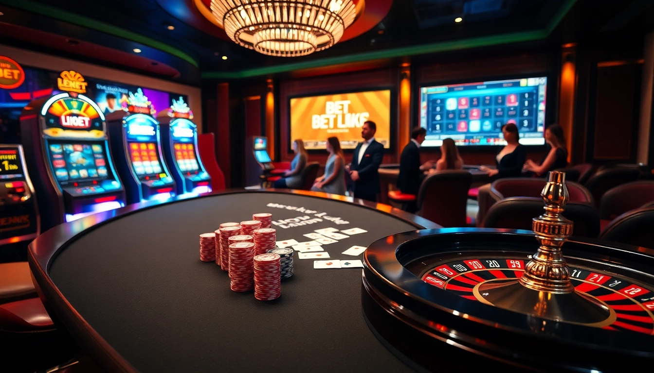 Experience the thrill of gambling with 11BET at a luxurious casino table filled with chips and cards.