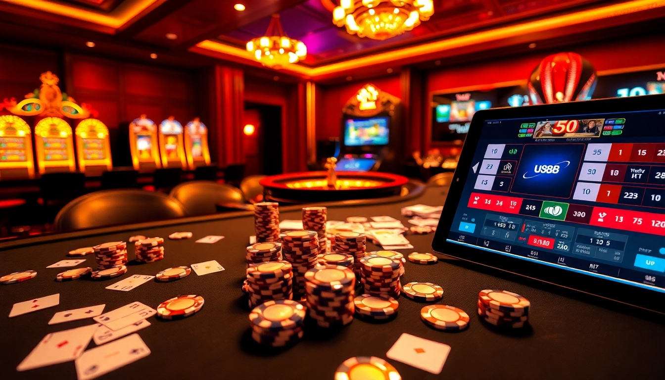 Engage in thrilling betting moments at uu88 with vibrant casino visuals and poker action.
