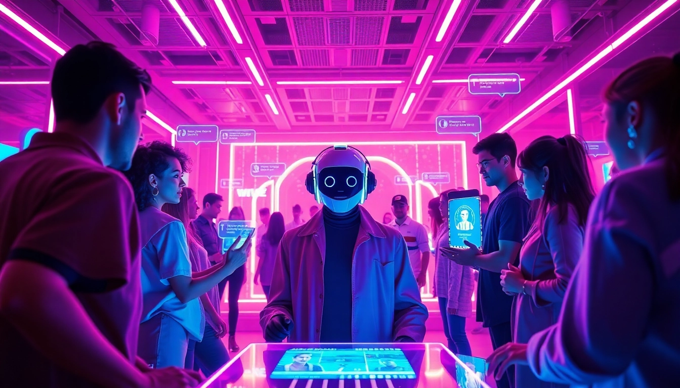 Engaging with a free NSFW AI chatbot in a vibrant digital landscape, showcasing innovative technology and interaction.