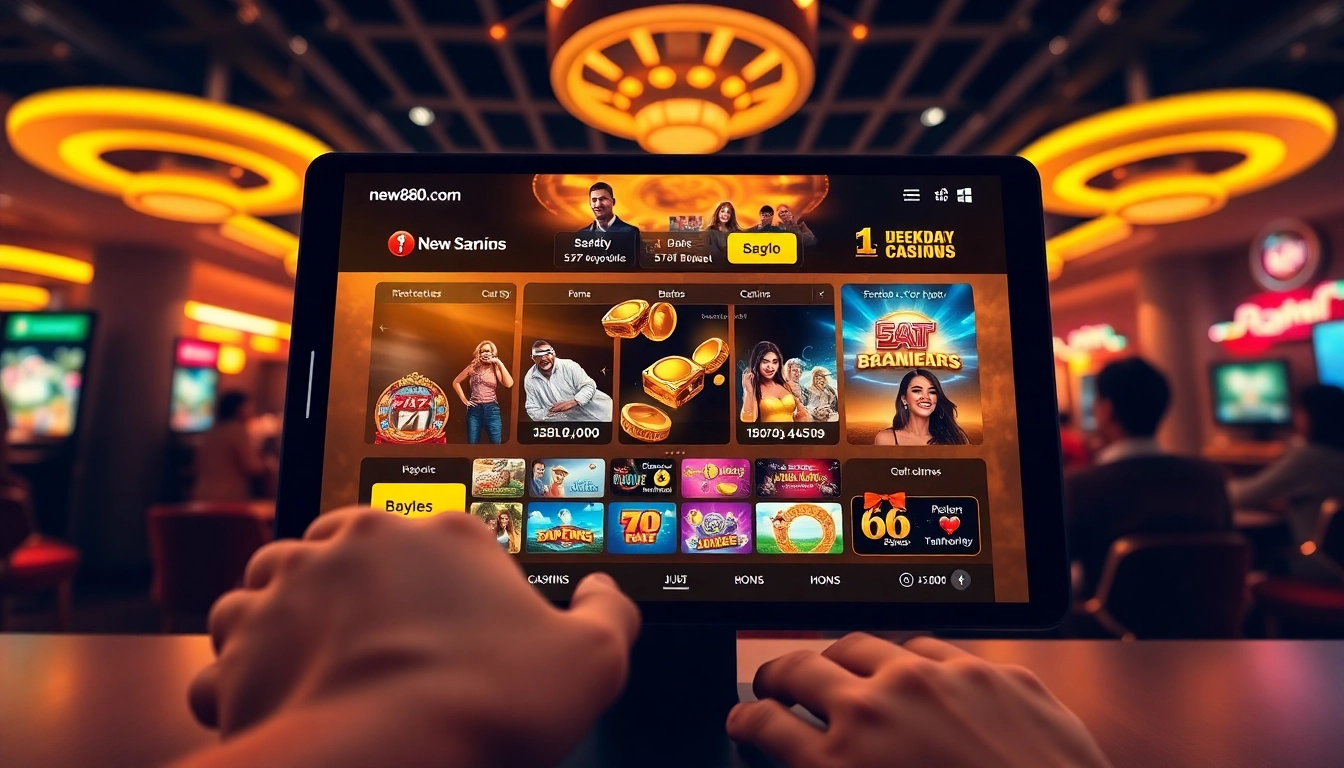 An engaging online gambling scene featuring new88pm.com with players enjoying various casino games in a vibrant, inviting environment.