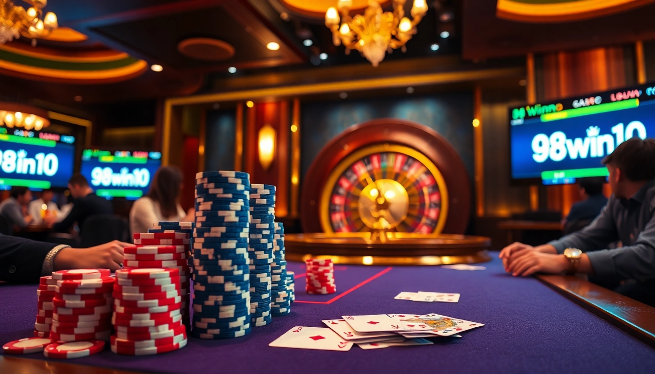 Experience the excitement of gambling action at 98win10's luxurious casino.