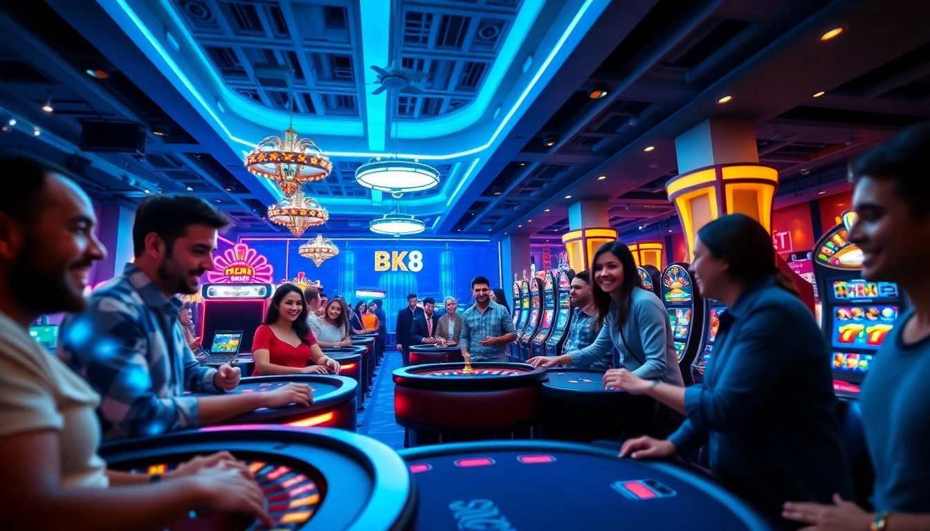 Experience the excitement of BK860S online gaming with vibrant casino scenes and diverse players enjoying thrilling games.