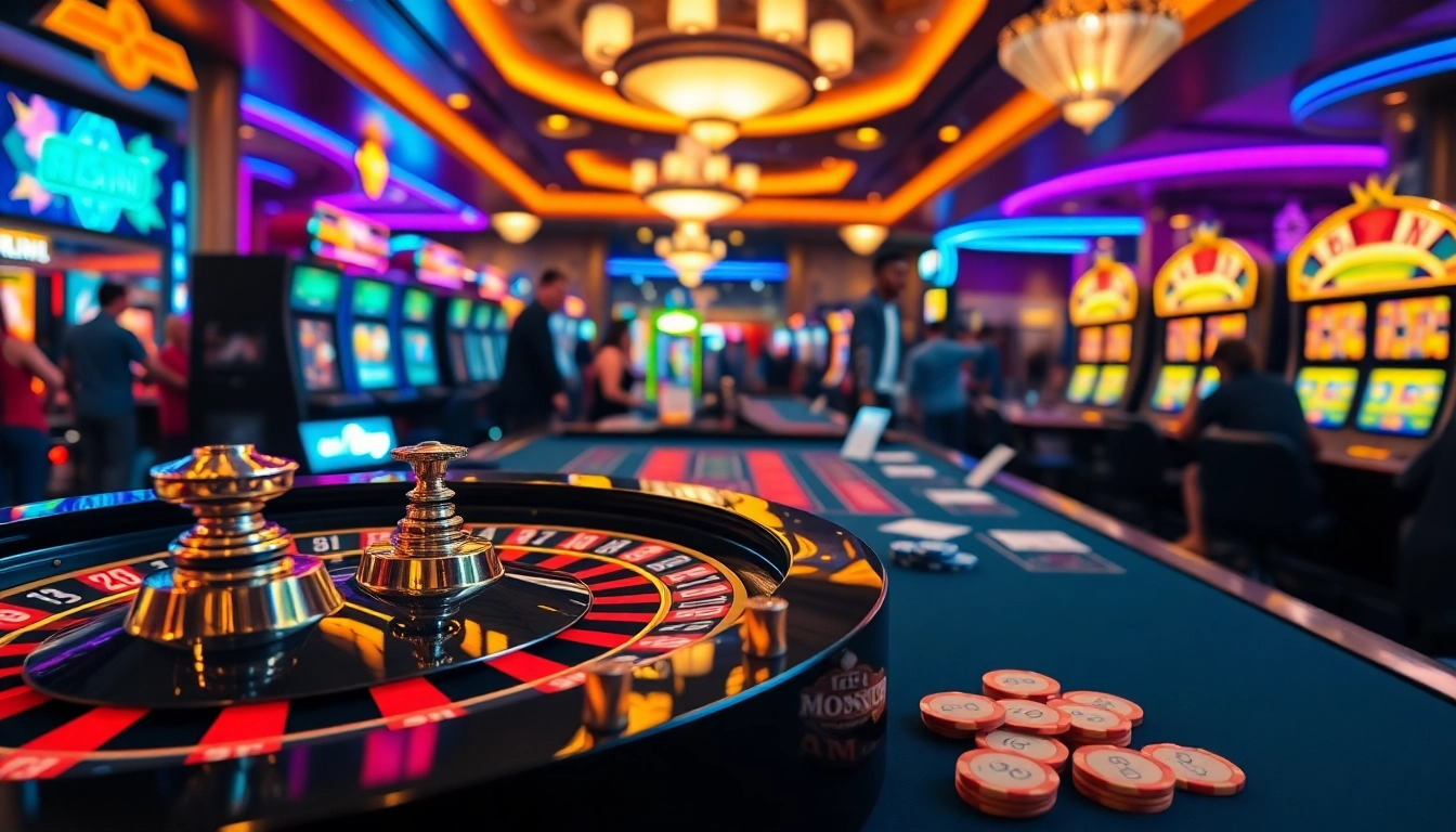 Experience the thrill of s8 gaming at a luxurious casino featuring roulette and vibrant slot machines.