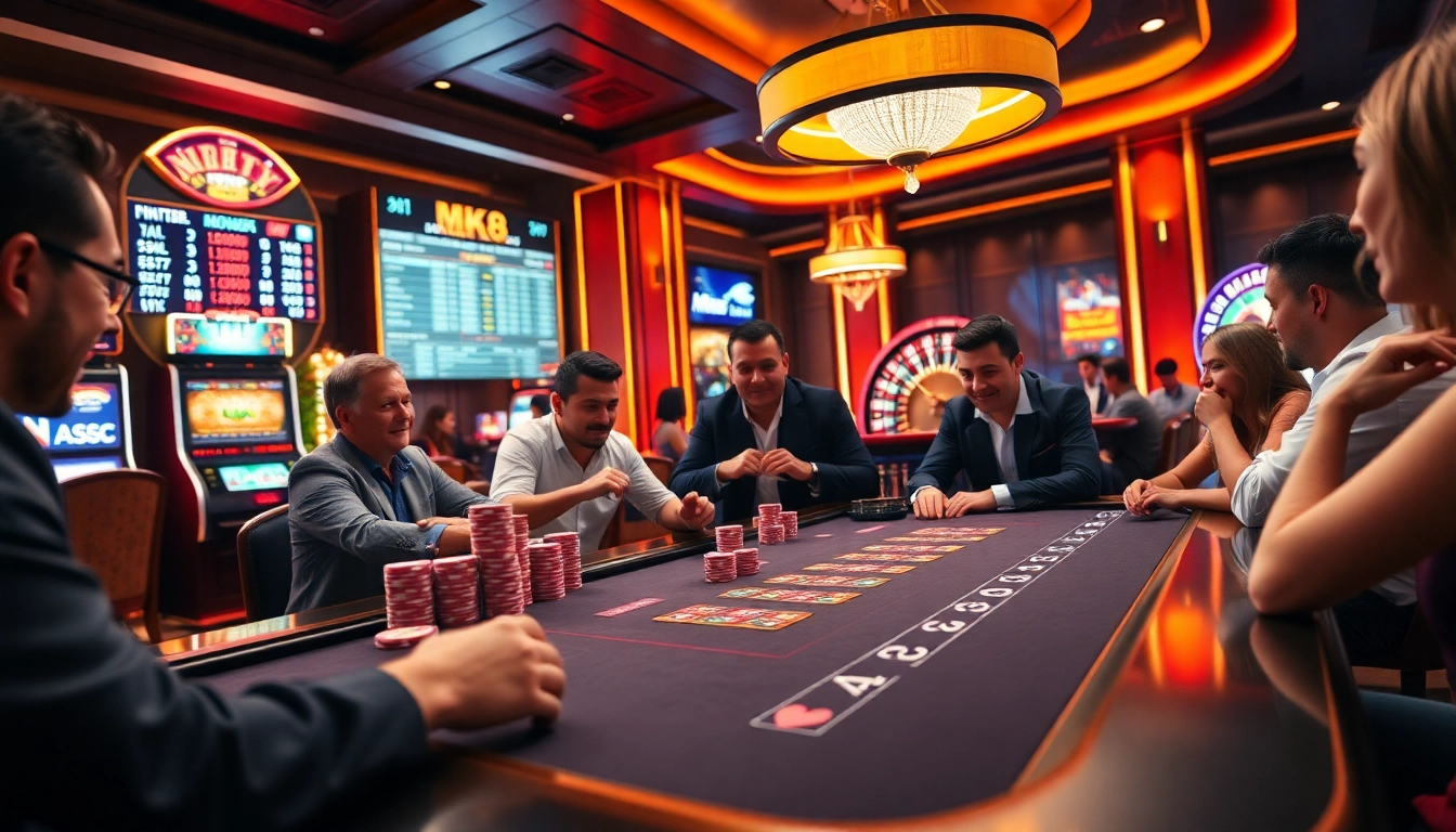 Engaged players at the MK8 casino table strategizing for big wins.