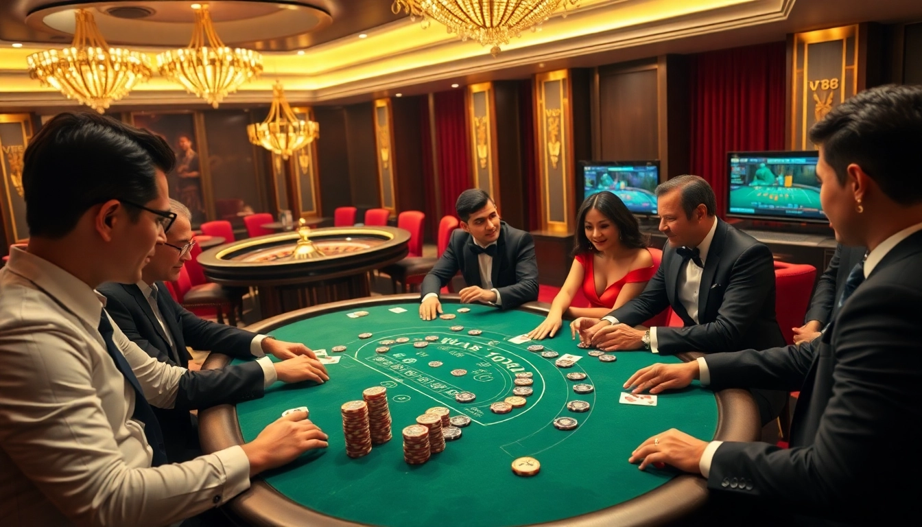 VT88 nhà cái offers an exciting poker game with players engaged and chips in action.