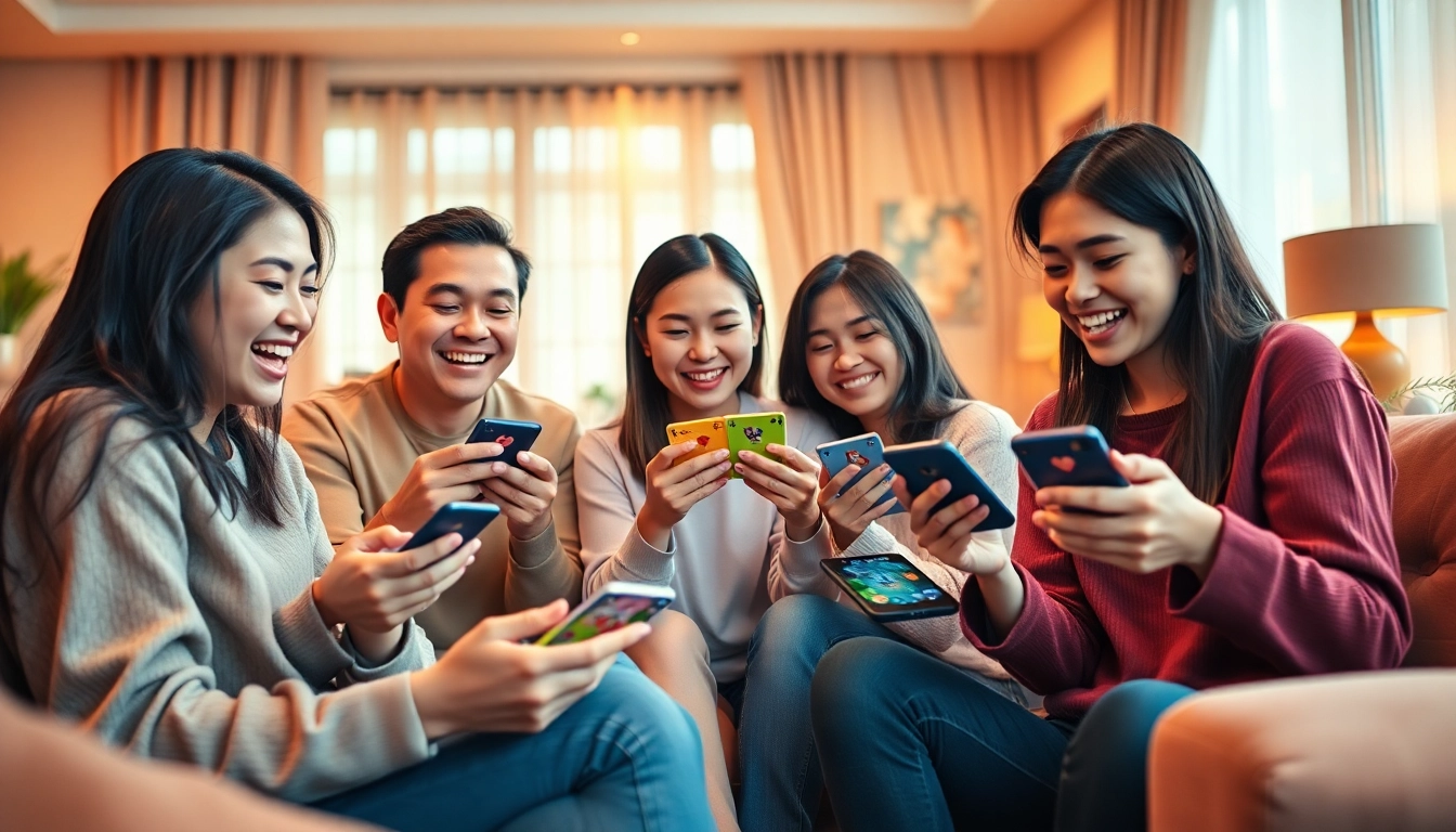 Exciting online card game experience at gamebaidoithuong.com.vc with friends in a cozy setting.