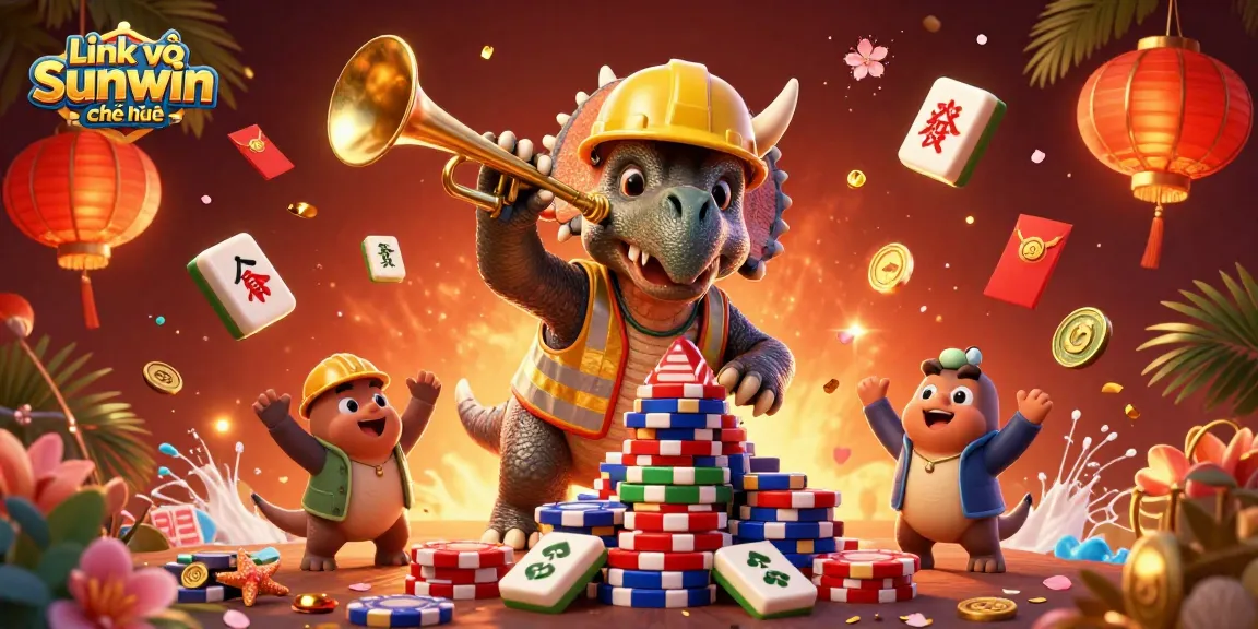 Experience the excitement of gambling with Link vào Sunwin chính thức, featuring animated characters and casino elements.